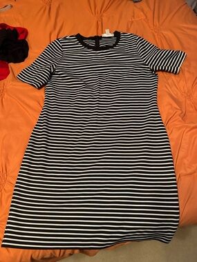 Michael Kors Black and White Striped Midi Dress